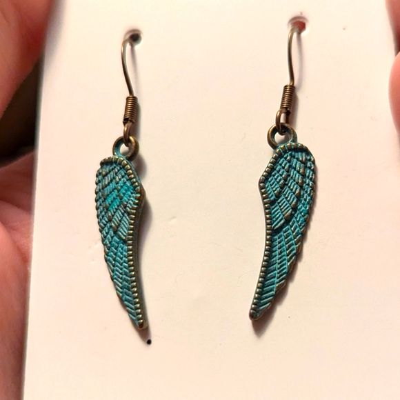 Turquoise Feather Earrings - Picture 2 of 4